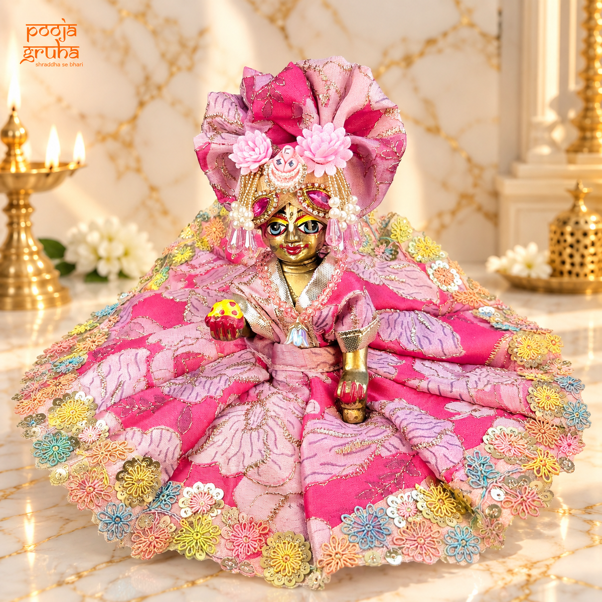 Gulabi Phool | Navratri Special Pink Floral Radha Rani & Laddu Gopal Dress Set