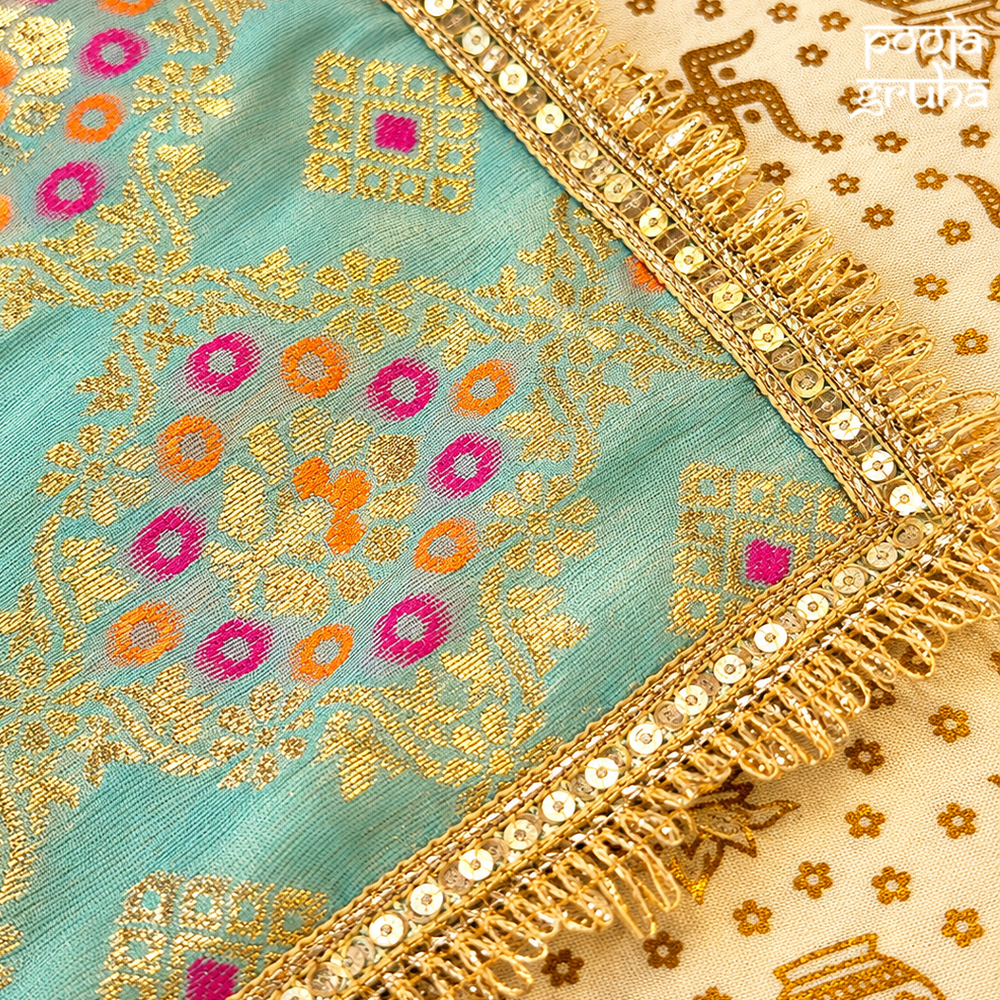 Aqua blue silk brocade Chola for Gods