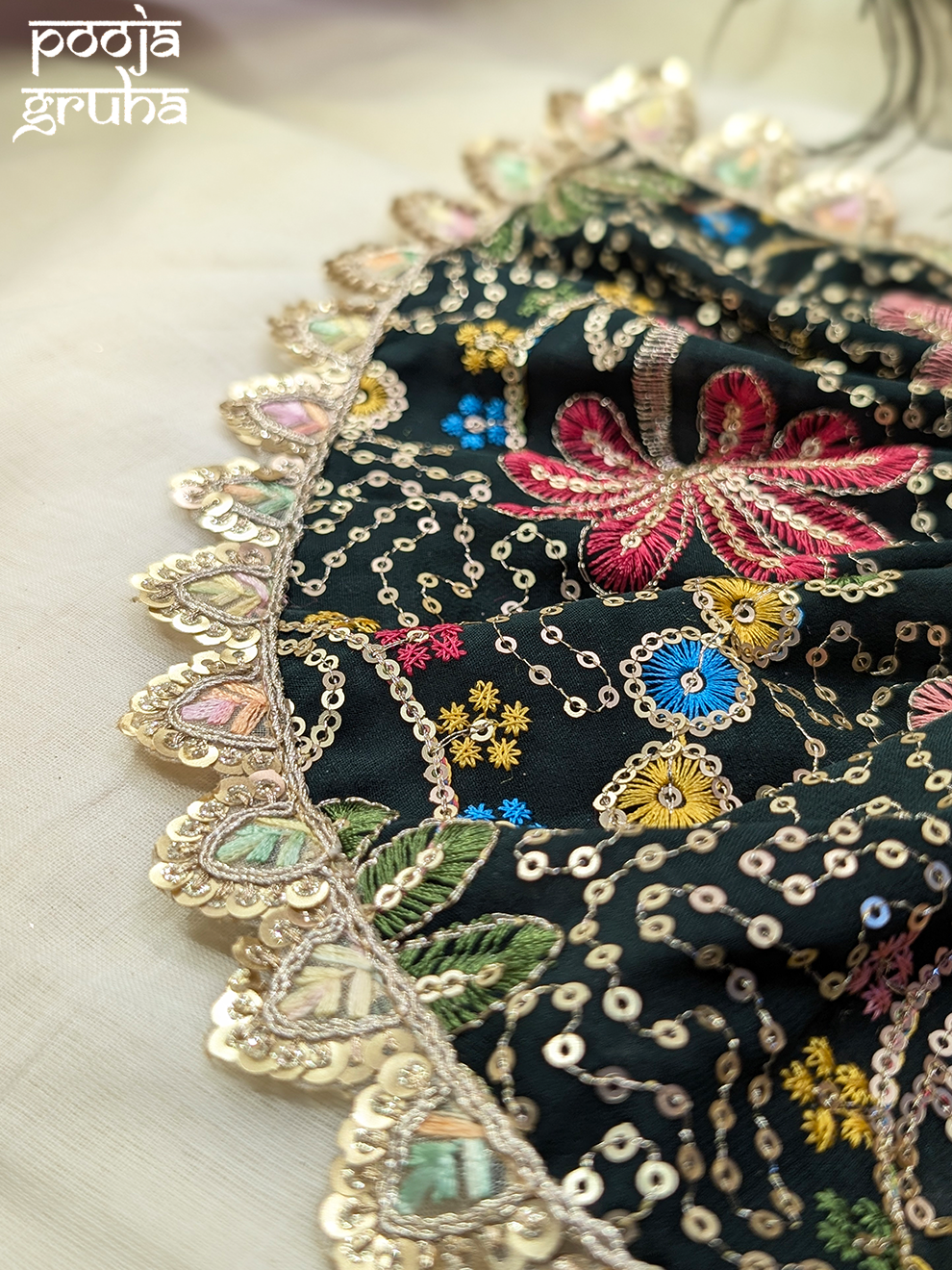 Devi Pushp Floral Embroidered Mata Rani Lehenga Set