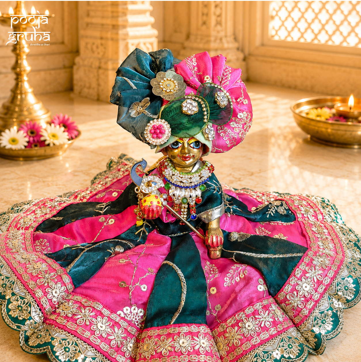Gulabi Neel Shringar Radha Rani & Laddu Gopal Dress Set
