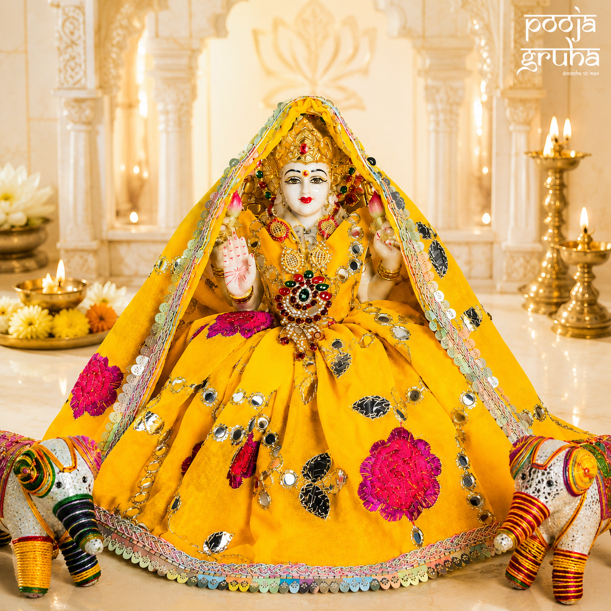 Kesariya Shringar Laxmi Ganesh Ji Dress Set