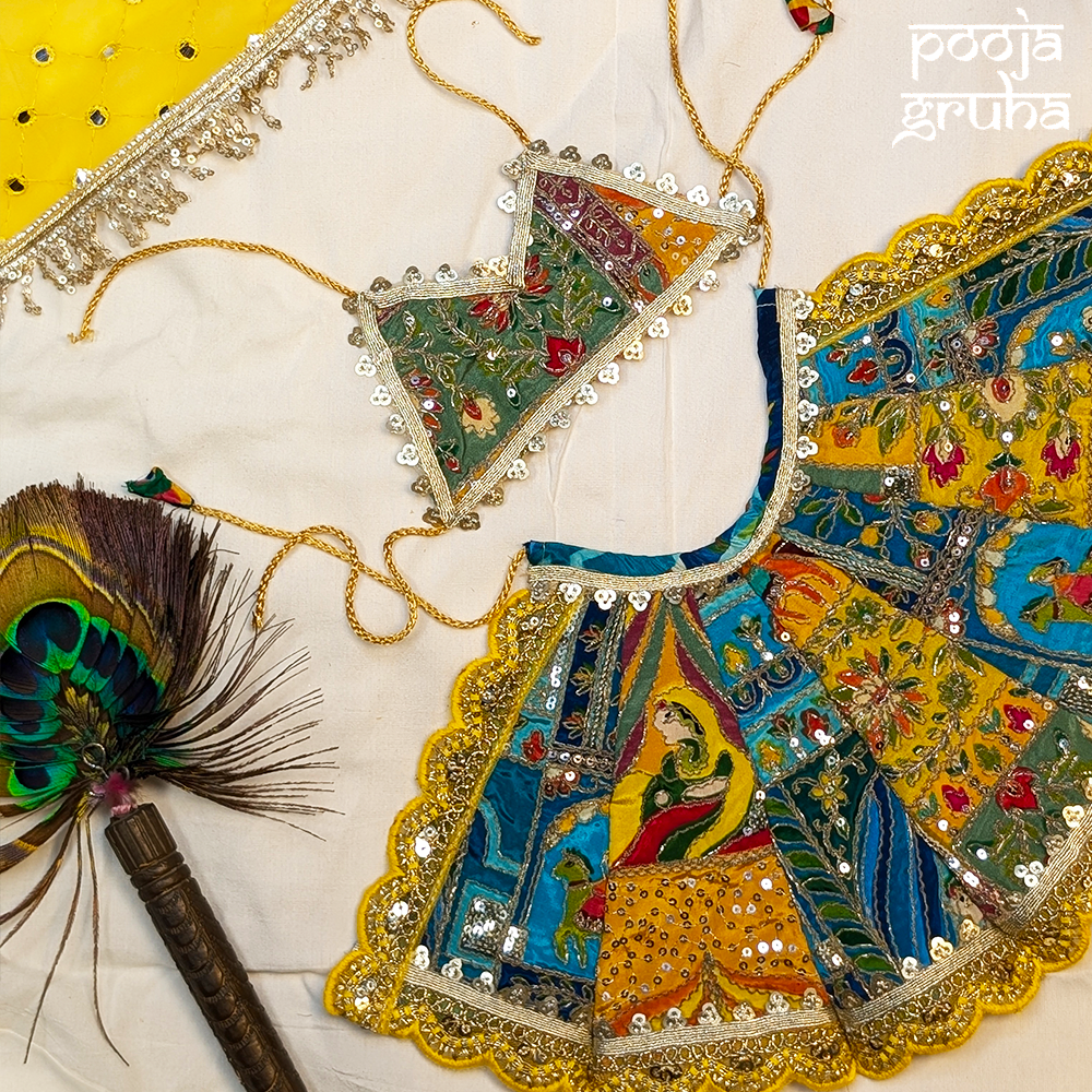 Kanak – Yellow & Blue Embroidered Navratri Dress for Mata Rani