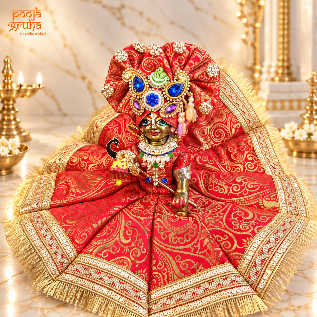 Raktambari | Navratri Special Radha Rani & Laddu Gopal Dress Set
