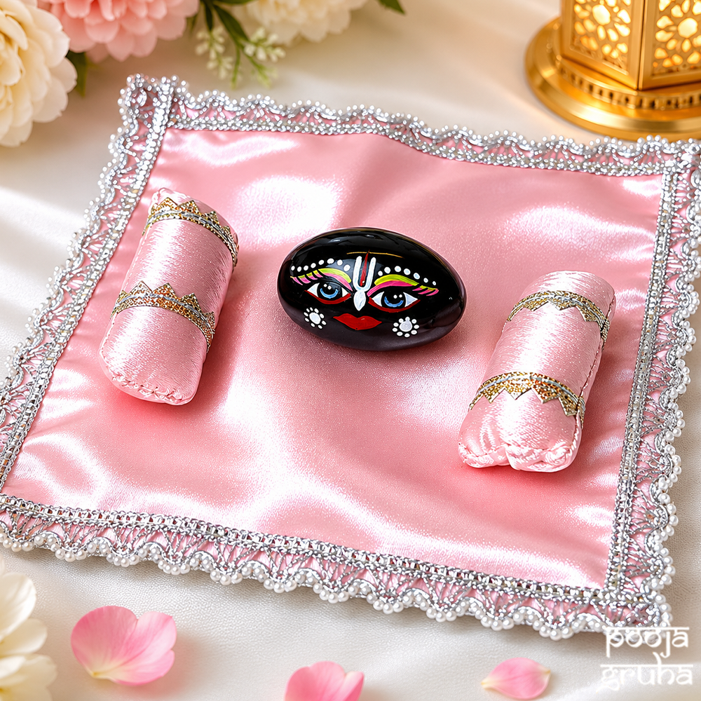 Shaligram Ji with Shringar (Makeup) – Premium Satin Asan Set Free