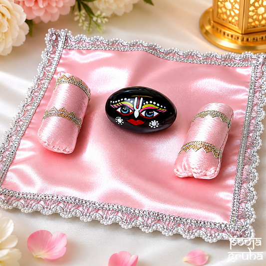 Shaligram Ji with Shringar (Makeup) – Premium Satin Asan Set Free