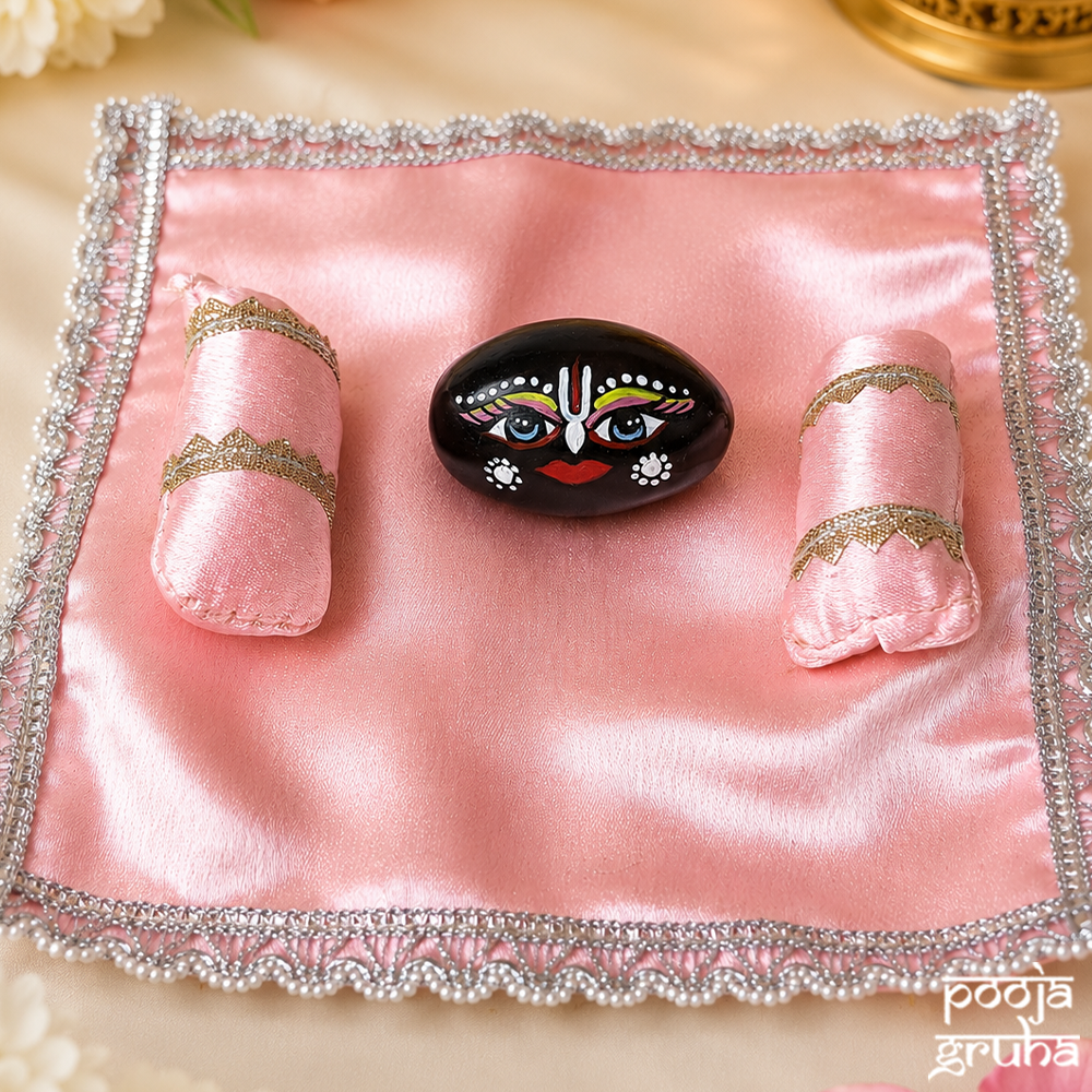Shaligram Ji with Shringar (Makeup) – Premium Satin Asan Set Free