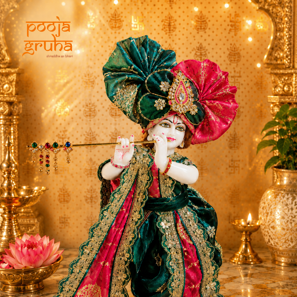 Gulabi Neel Shringar Dhoti Dress Set for God