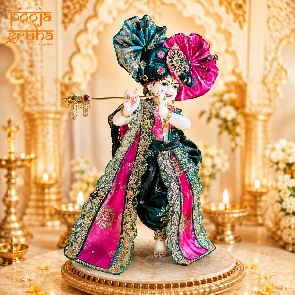 Gulabi Neel Shringar Dhoti Dress Set for God