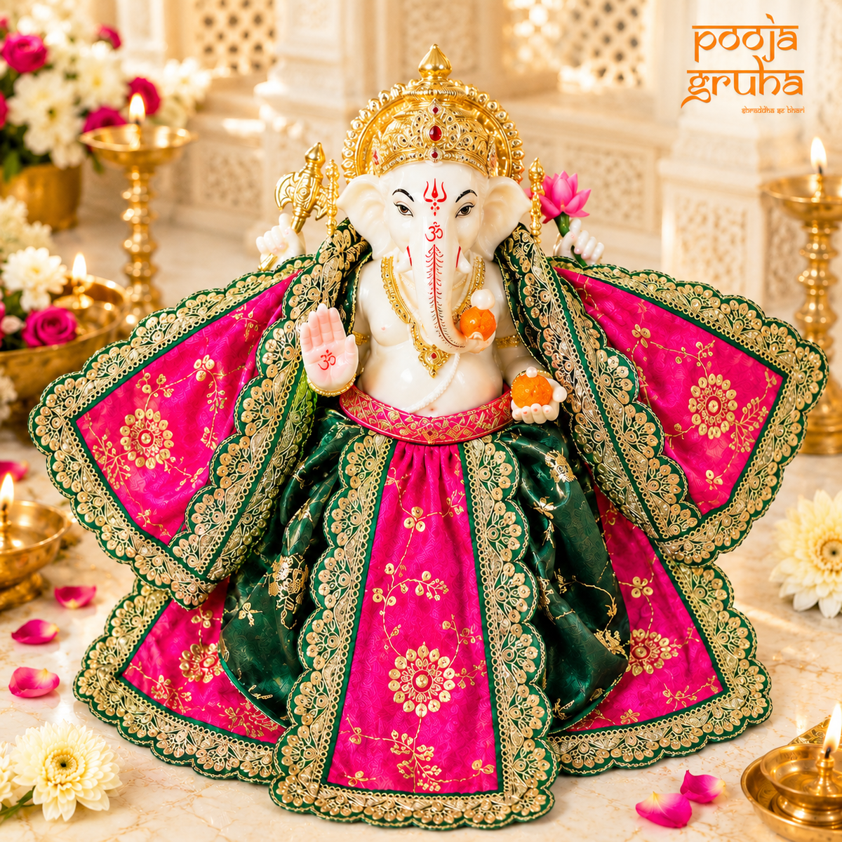 Gulabi Neel Shringar Laxmi Ganesh Ji Dress Set
