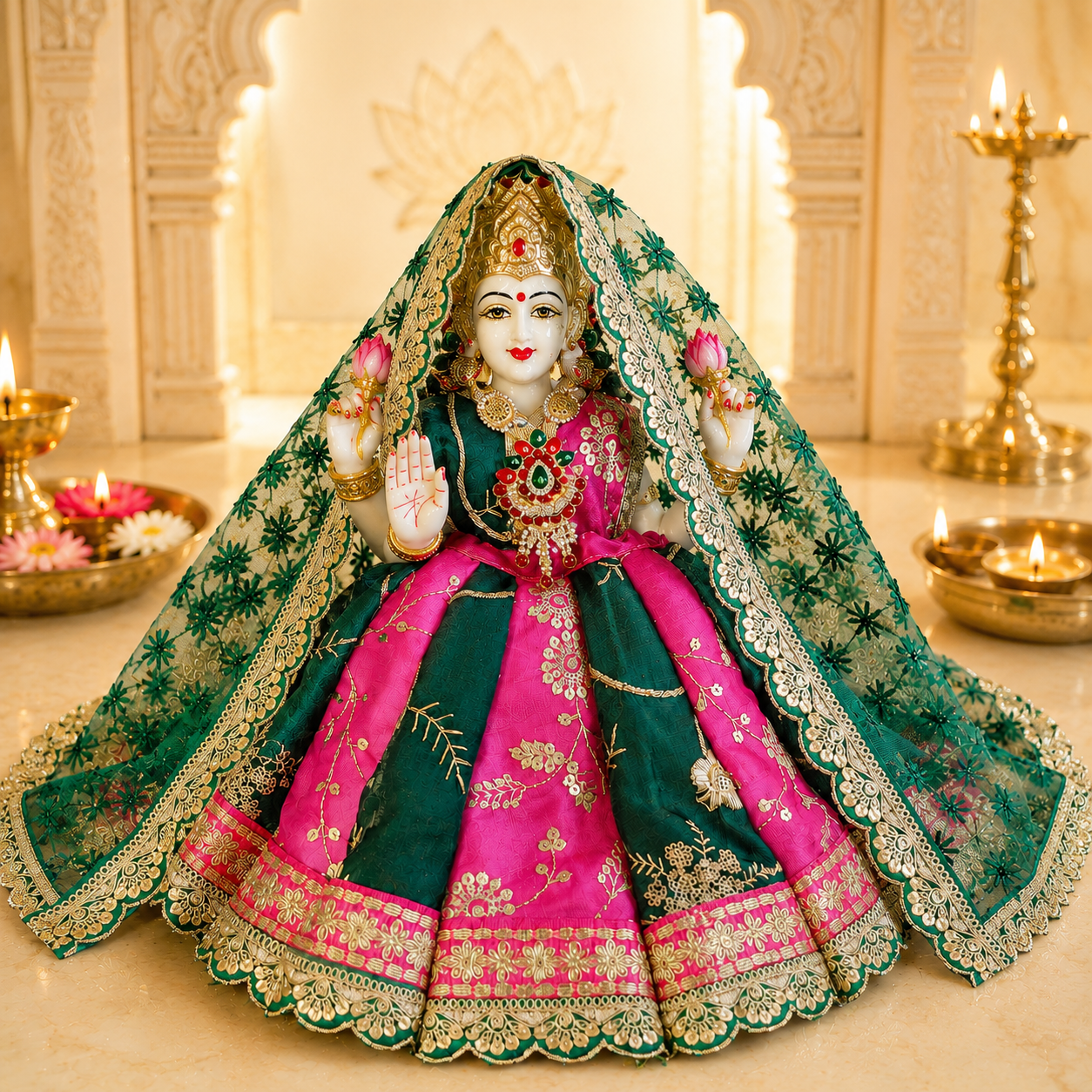 Gulabi Neel Shringar Laxmi Ganesh Ji Dress Set