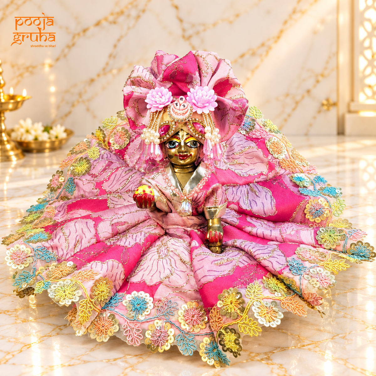 Gulabi Phool | Navratri Special Pink Floral Radha Rani & Laddu Gopal Dress Set