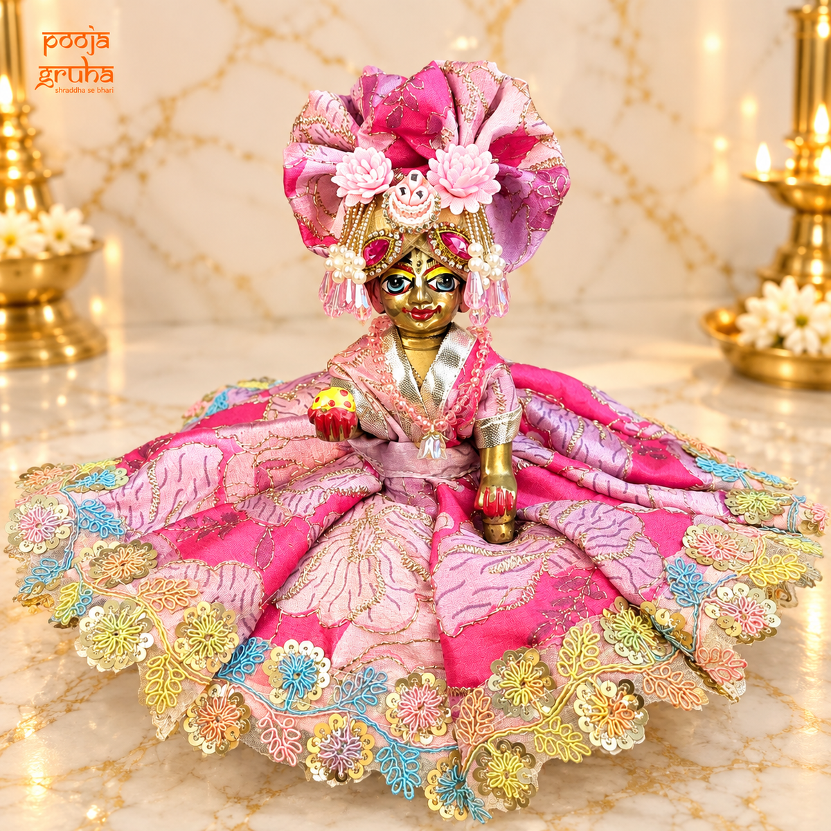 Gulabi Phool | Navratri Special Pink Floral Radha Rani & Laddu Gopal Dress Set