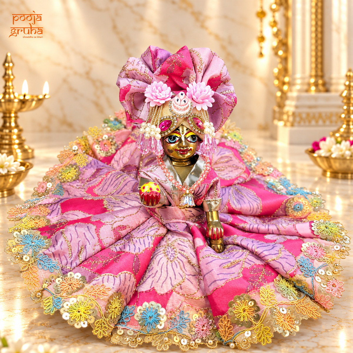 Gulabi Phool | Navratri Special Pink Floral Radha Rani & Laddu Gopal Dress Set