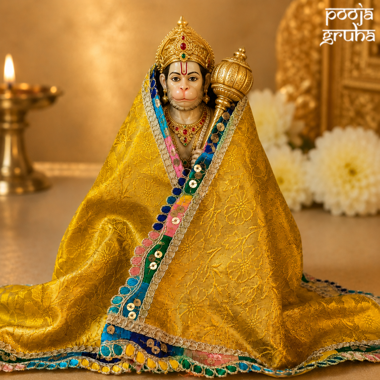 Yellow silk brocade Chola for Gods
