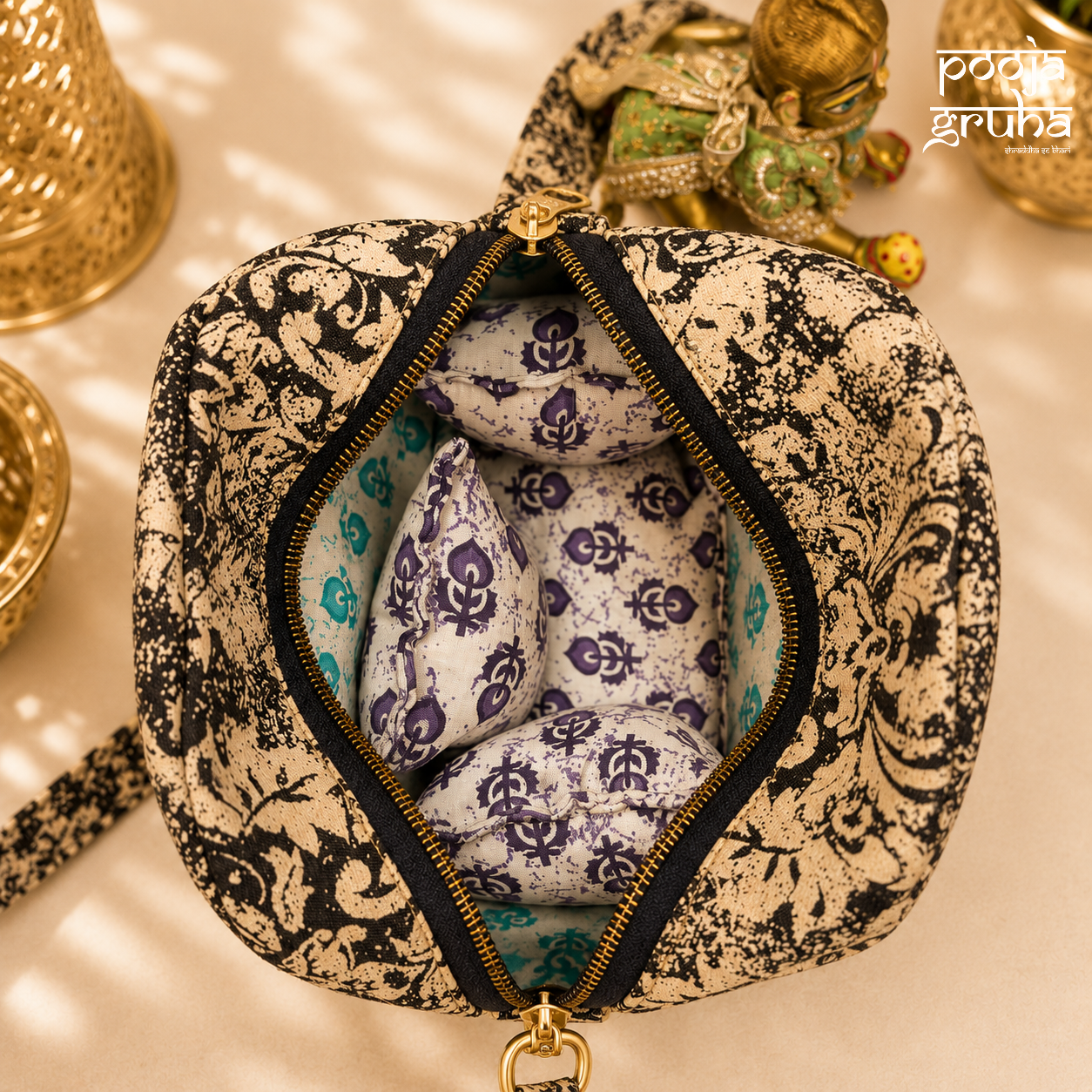 Premium Denim Laddu Gopal Travel Bag with Cushion | Pooja Gruha