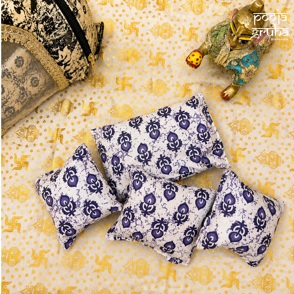 Premium Denim Laddu Gopal Travel Bag with Cushion | Pooja Gruha