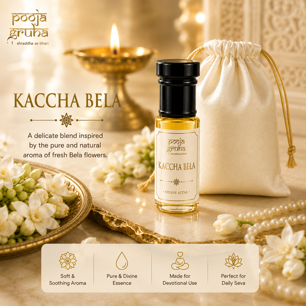 KACCHA BELA Divine Handcrafted Attar from Kannauj for Mandir | Pooja Gruha