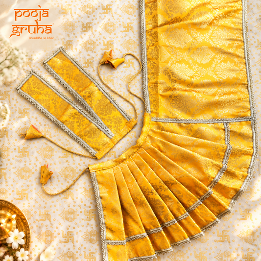 Peetambara | Navratri Special 3-Piece Silk Brocade Saree Set for Mata Rani Ji | Free Premium Golden Chunri