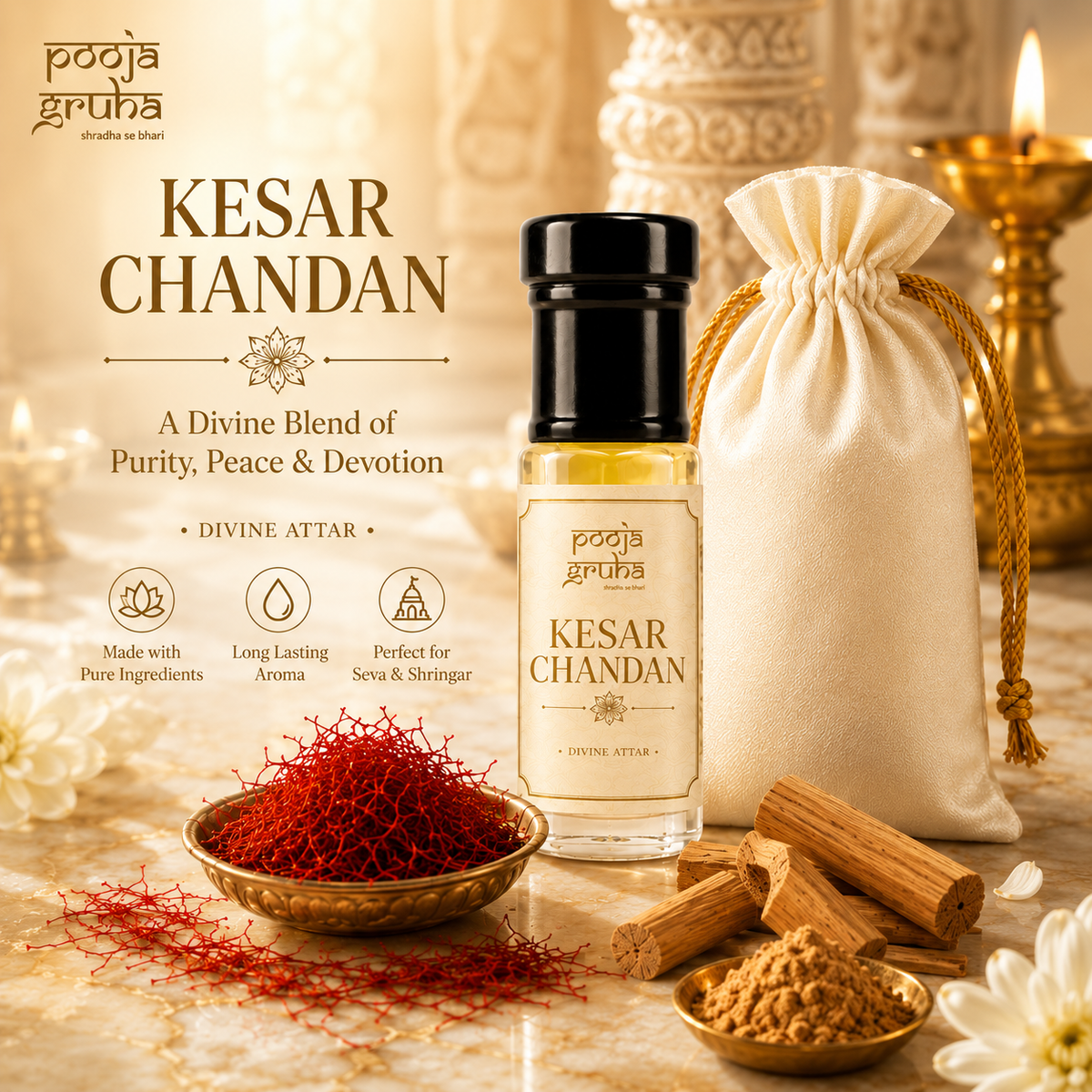 KESAR CHANDAN Divine Handcrafted Attar from Kannauj for Mandir | Pooja Gruha
