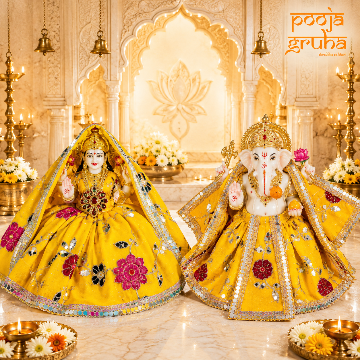 Kesariya Shringar Laxmi Ganesh Ji Dress Set