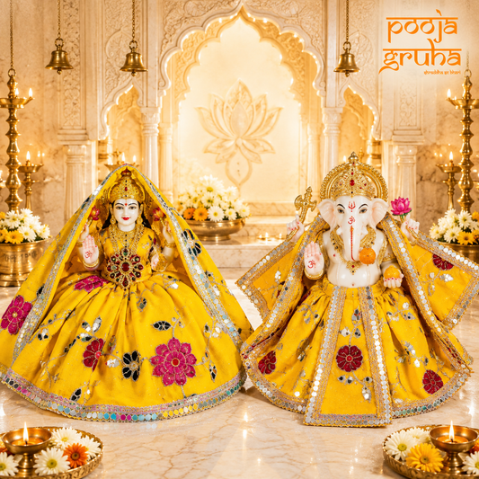 Kesariya Shringar Laxmi Ganesh Ji Dress Set