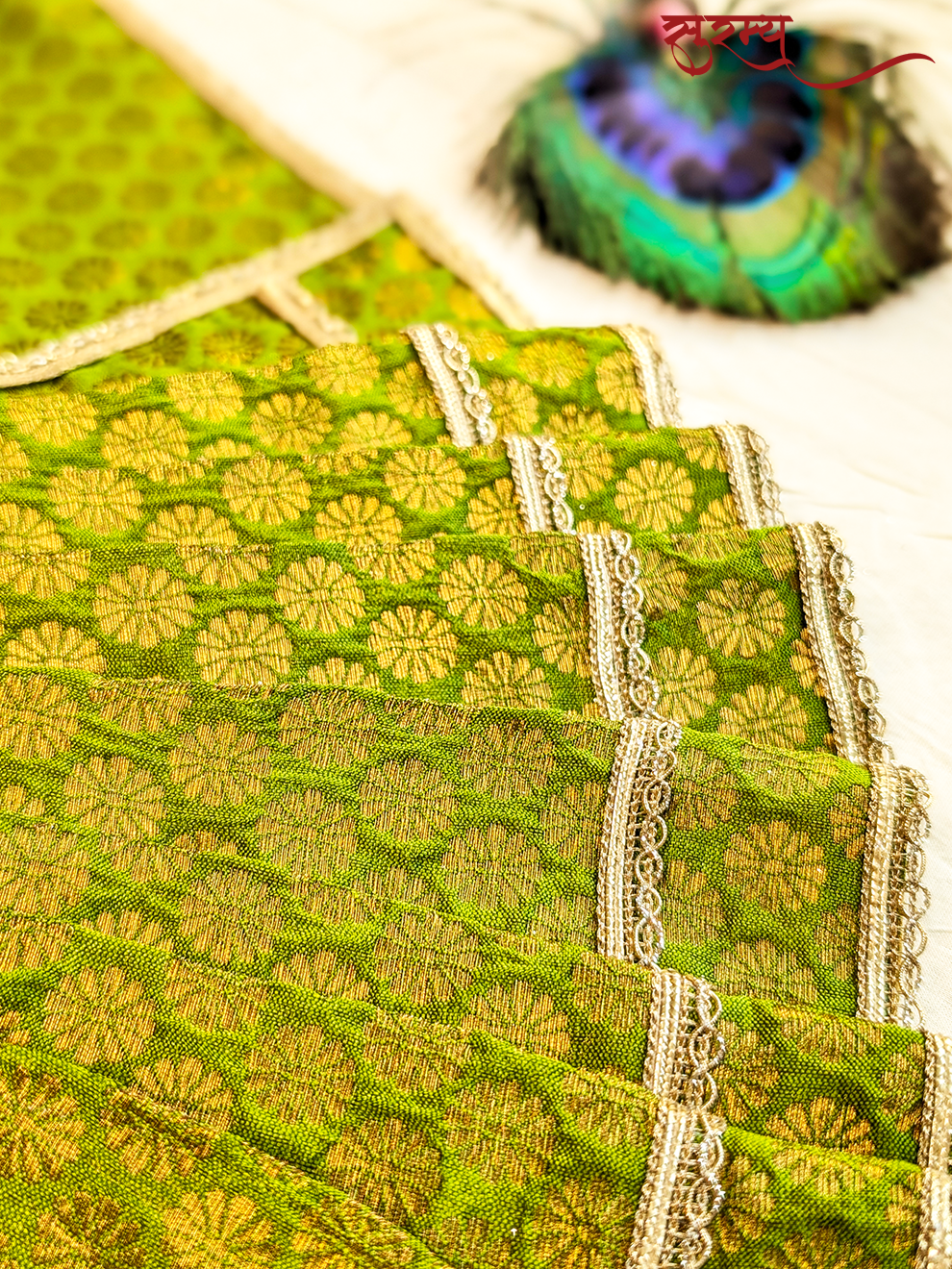 Hari Kamal Saree | Green Silk Brocade Saree for Mata Rani Ji
