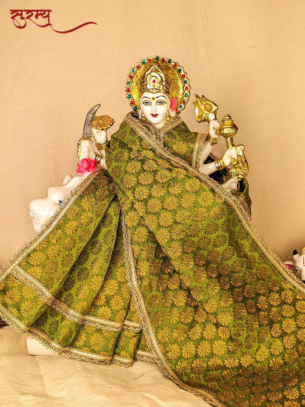 Hari Kamal Saree | Green Silk Brocade Saree for Mata Rani Ji