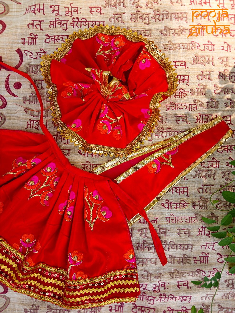 Mata Rani & Laddu Gopal Flower Embroidered Set