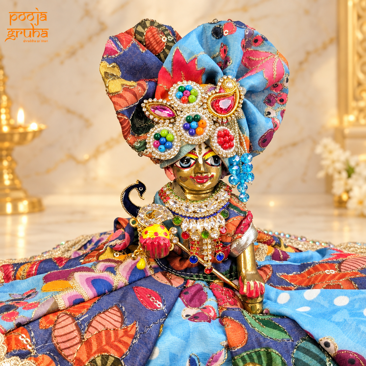 Neel Madhav | Navratri Special Multicolour Radha Rani & Laddu Gopal Dress Set
