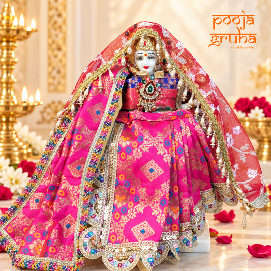 Rajrani | Navratri Special 3-Piece Silk Brocade Saree Set for Mata Rani Ji | Free Premium Red Chunri