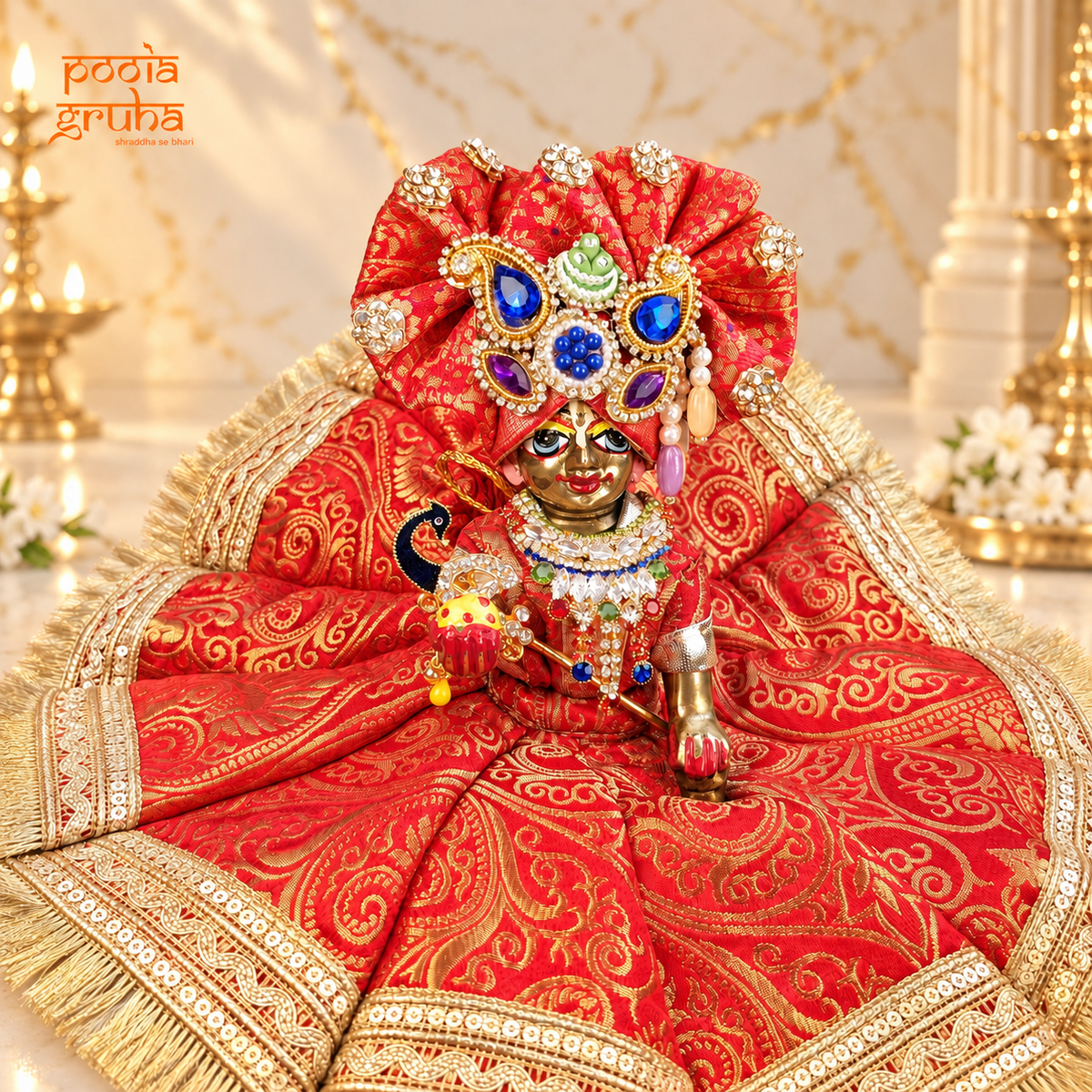 Raktambari | Navratri Special Radha Rani & Laddu Gopal Dress Set
