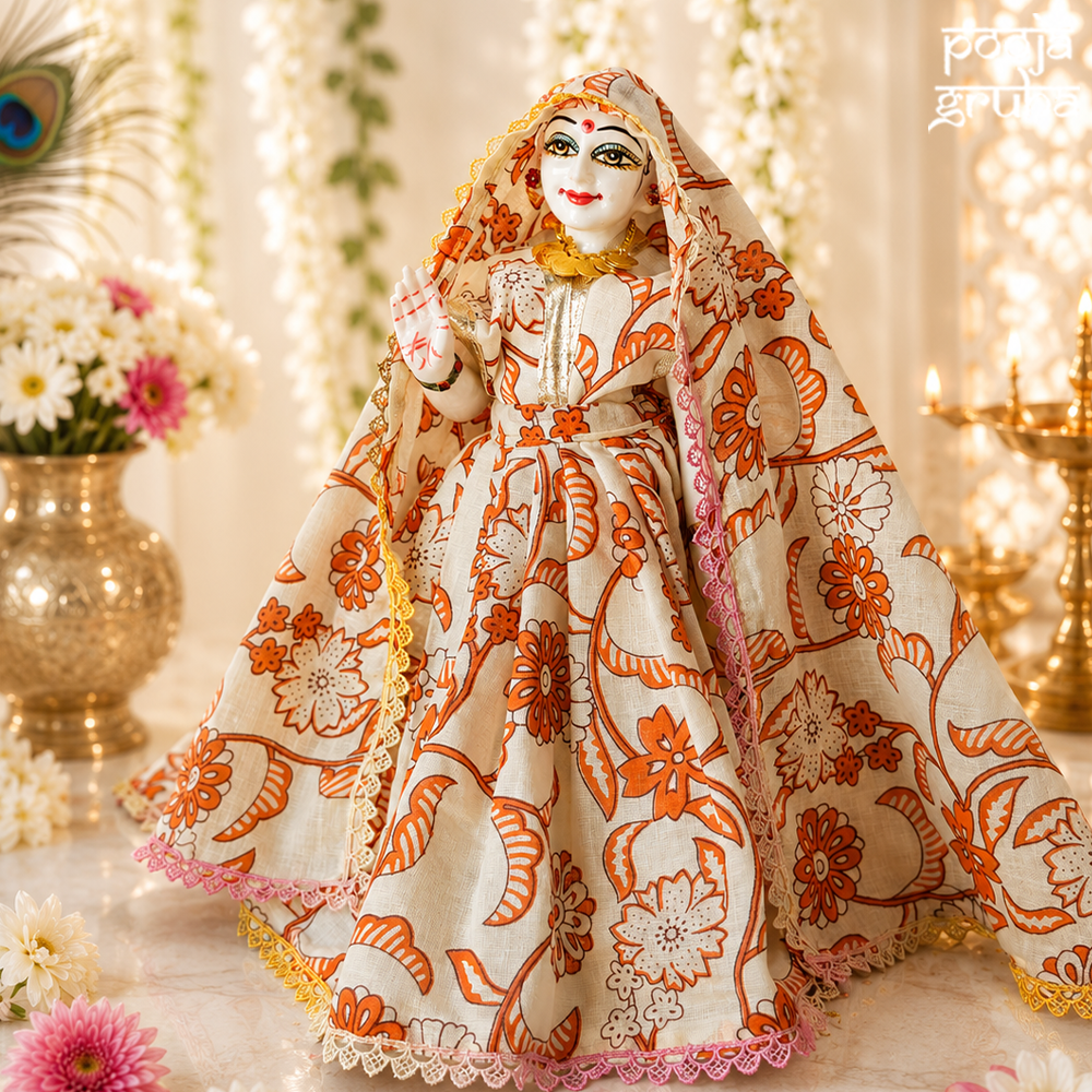 Kesariya Pushp Radha Krishna Cotton Dress Set