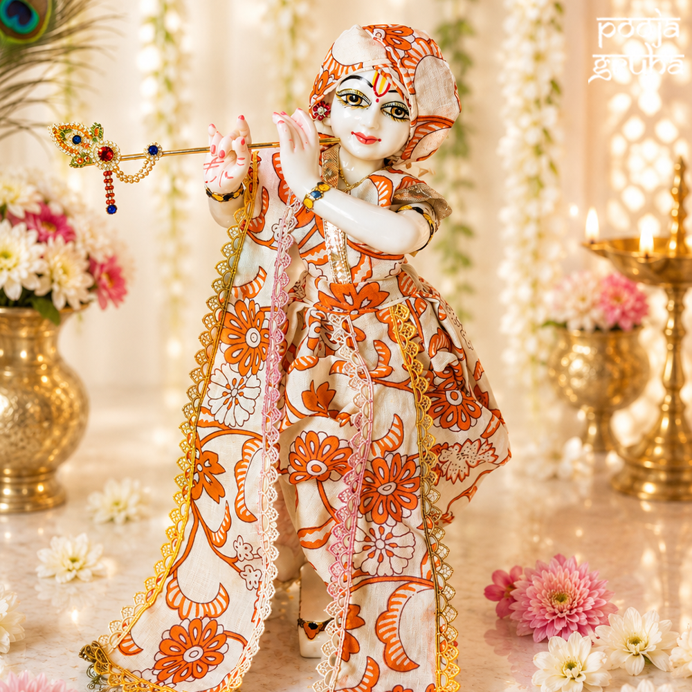 Kesariya Pushp Radha Krishna Cotton Dress Set