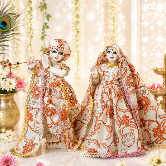Kesariya Pushp Radha Krishna Cotton Dress Set