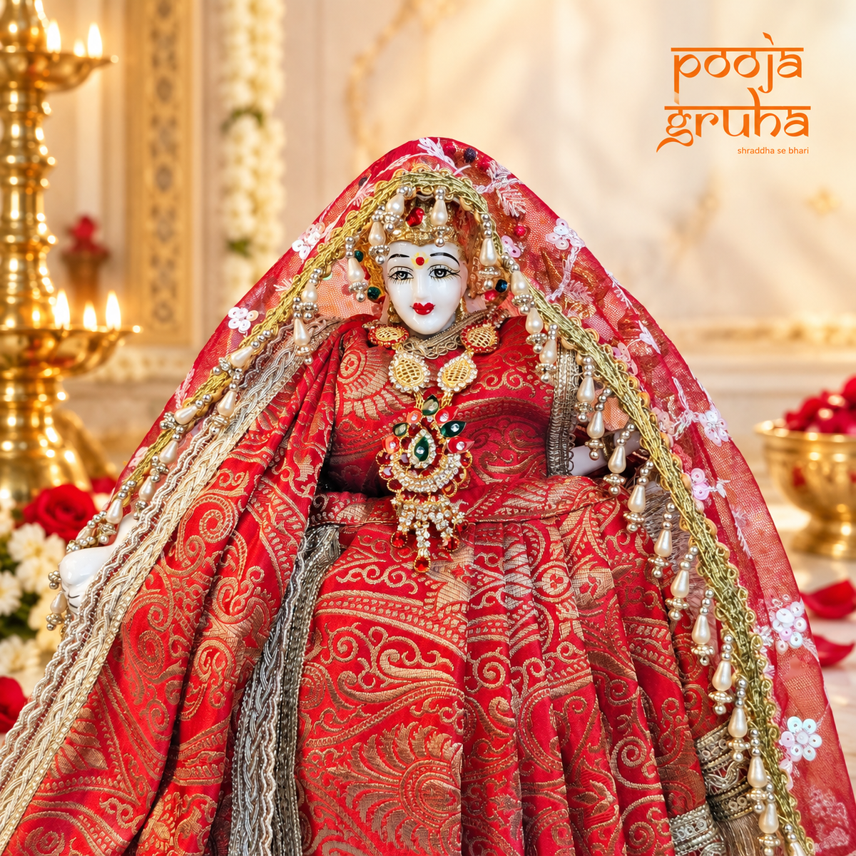 Raktambari | Navratri Special 3-Piece Red Silk Brocade Saree Set for Mata Rani Ji | Free Premium Red Chunri