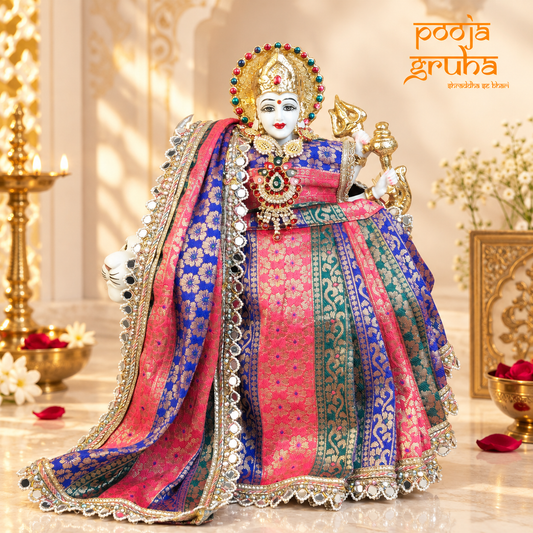 Rangmala | Navratri Special 3-Piece Silk Brocade Saree Set for Mata Rani Ji | Free Premium Red Chunri
