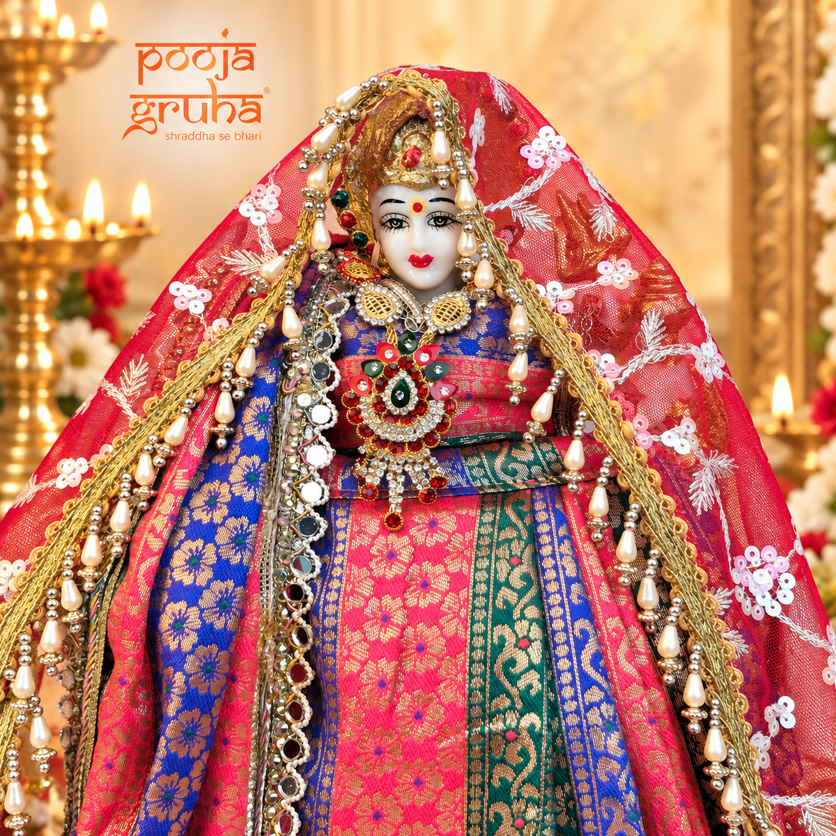 Rangmala | Navratri Special 3-Piece Silk Brocade Saree Set for Mata Rani Ji | Free Premium Red Chunri