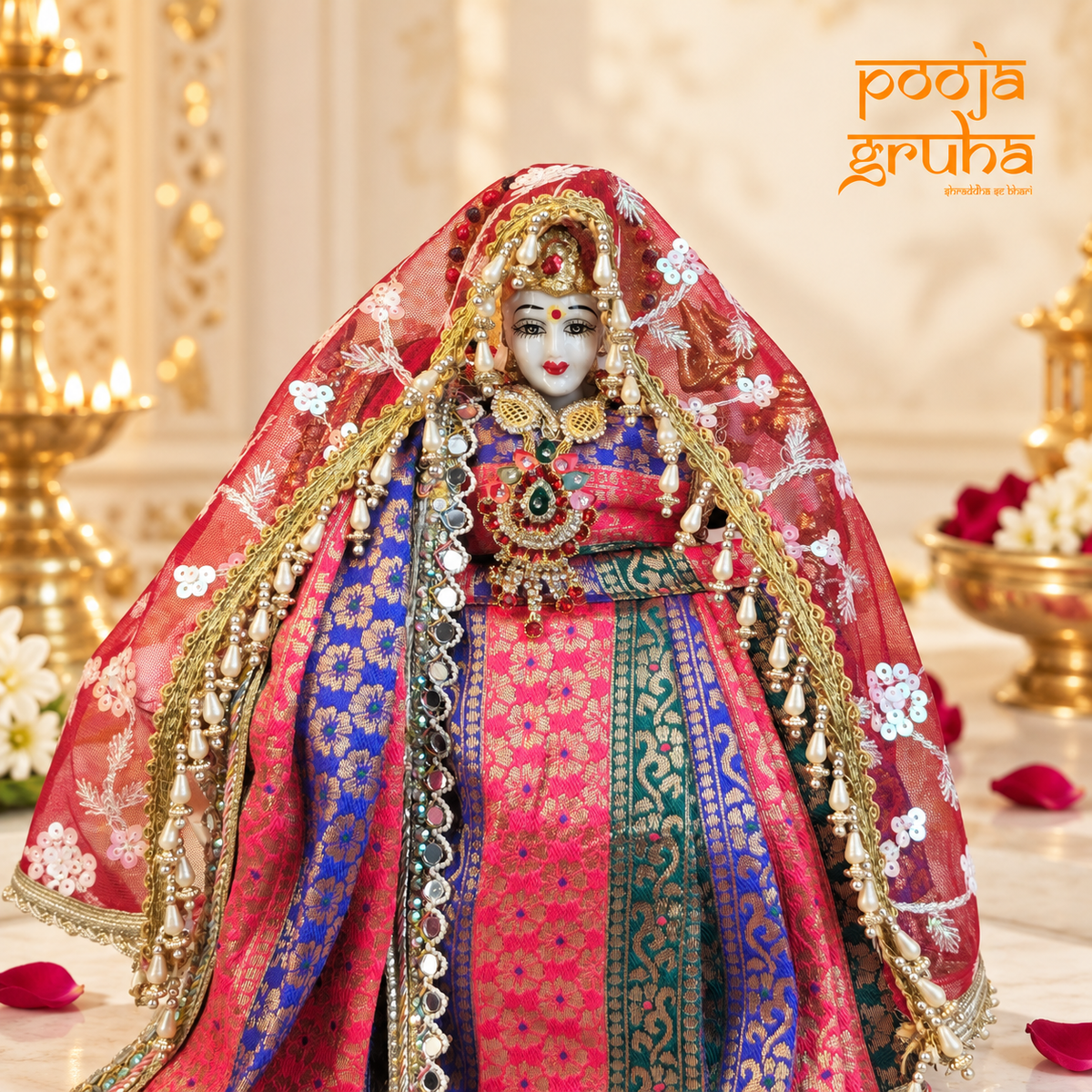 Rangmala | Navratri Special 3-Piece Silk Brocade Saree Set for Mata Rani Ji | Free Premium Red Chunri