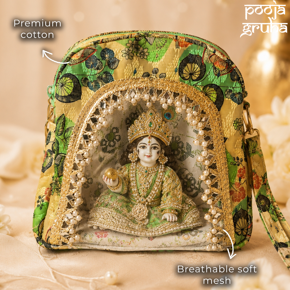 Premium Summer Laddu Gopal Travel Bag with Cushion | Pooja Gruha