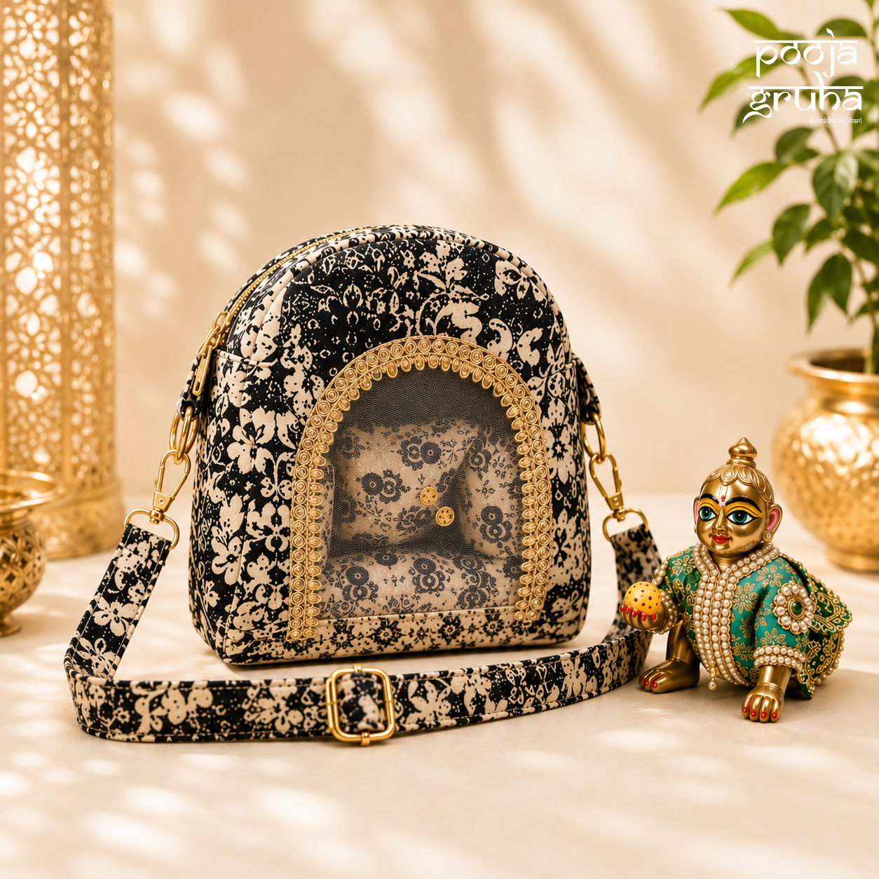 Premium Denim Laddu Gopal Travel Bag with Cushion | Pooja Gruha