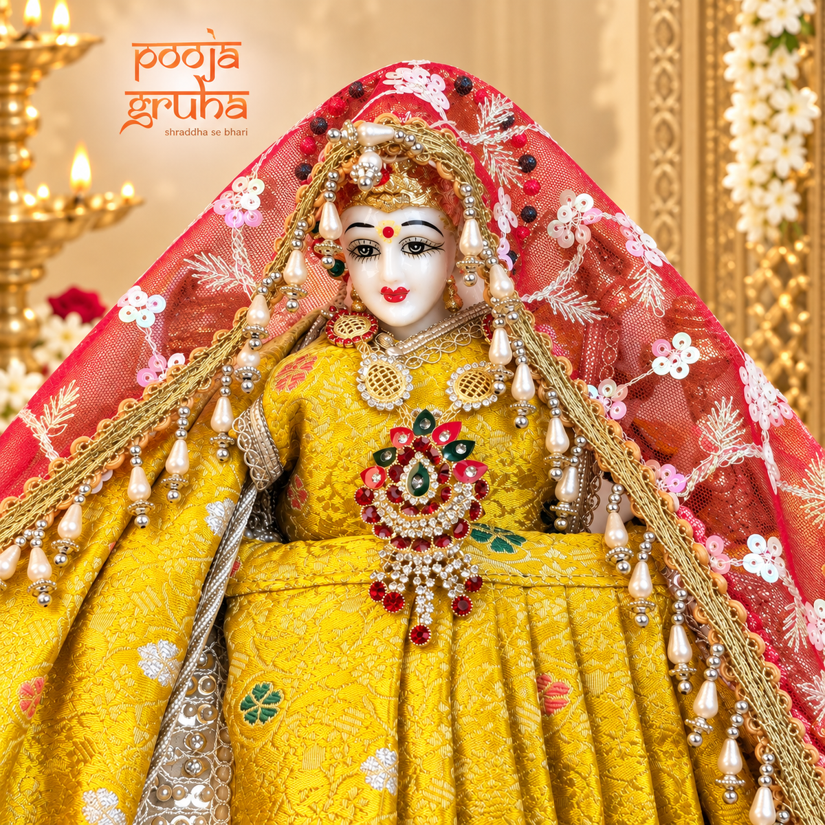 Kanak Jyoti | Navratri Special 3-Piece Silk Brocade Saree Set for Mata Rani Ji | Free Red Lux Chunri