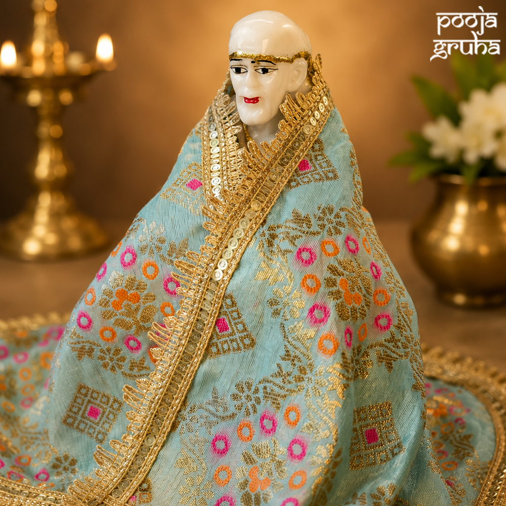 Aqua blue silk brocade Chola for Gods