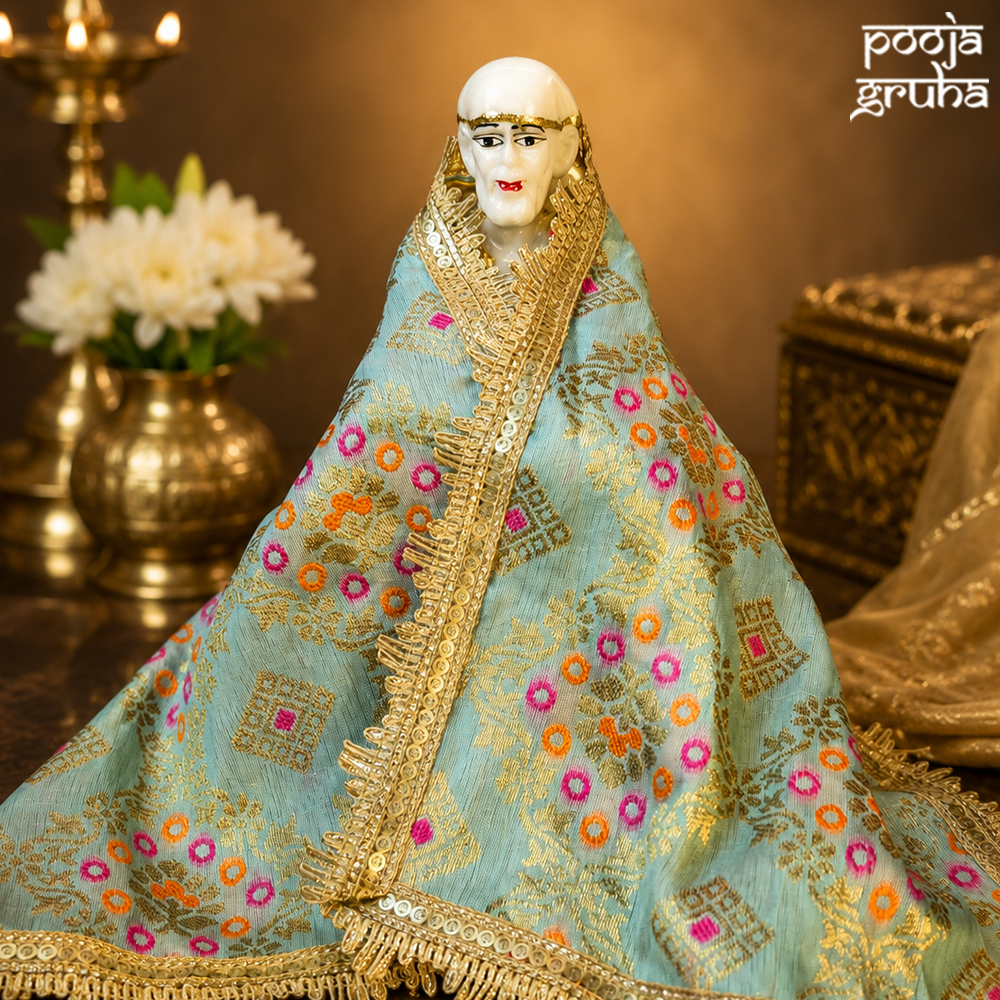 Aqua blue silk brocade Chola for Gods