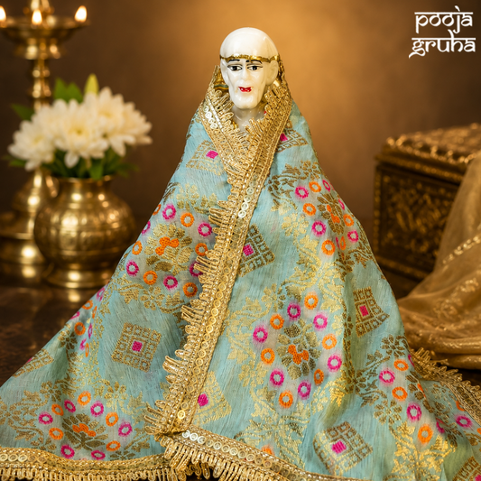 Aqua blue silk brocade Chola for Gods