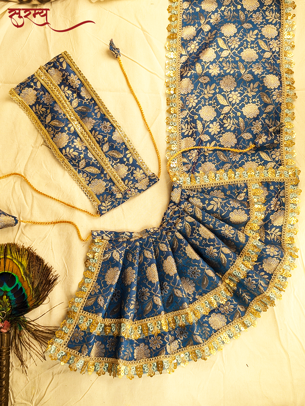 Neel Pushpa Saree | Blue Silk Brocade Saree for Mata Rani Ji