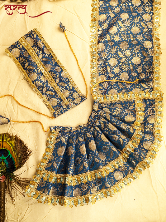 Neel Pushpa Saree | Blue Silk Brocade Saree for Mata Rani Ji