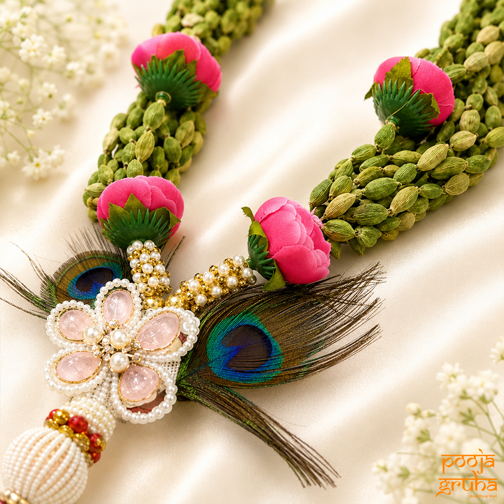 Premium Elaichi Mala for Banke Bihari Ji | Handcrafted with 100% Pure Elaichi | Vrindavan Seva