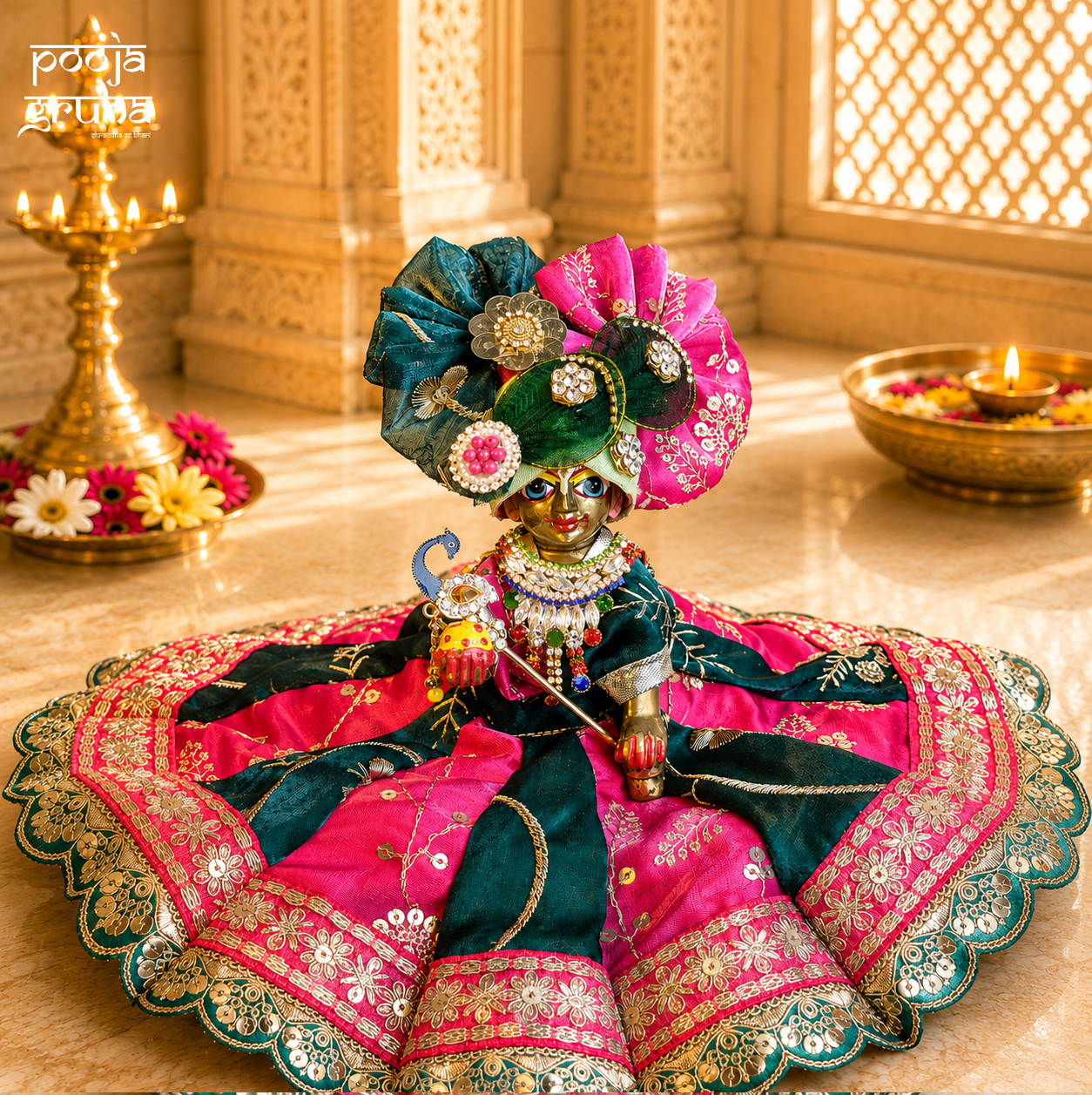 Gulabi Neel Shringar Radha Rani & Laddu Gopal Dress Set