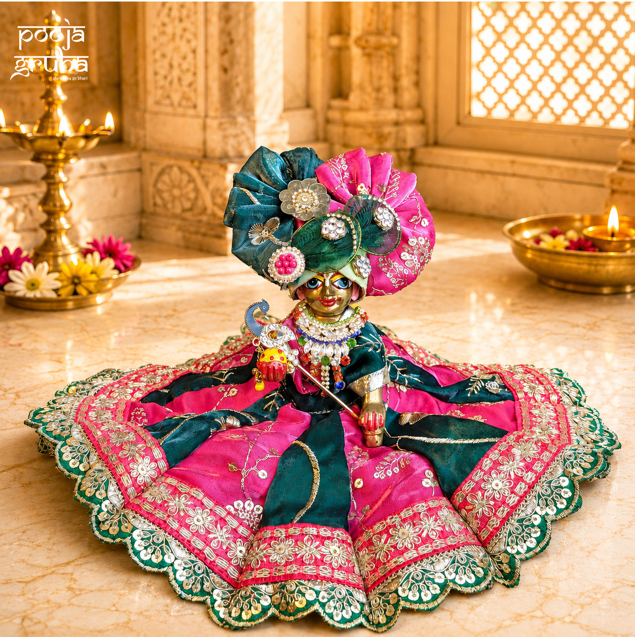 Gulabi Neel Shringar Radha Rani & Laddu Gopal Dress Set