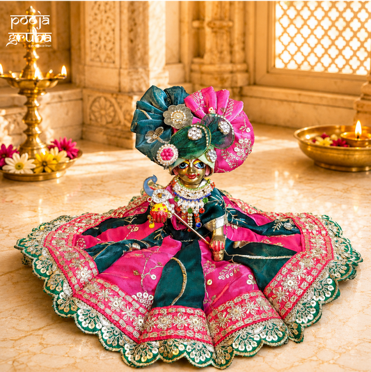 Gulabi Neel Shringar Radha Rani & Laddu Gopal Dress Set